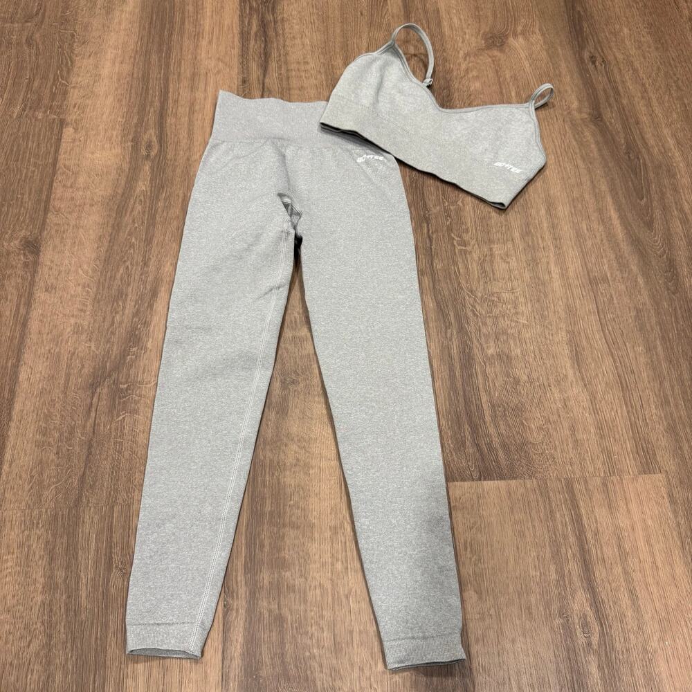 Bo+Tee Womens Gray 2PC Seamless Sports Bra Legging Yoga Pant Set XS/Small